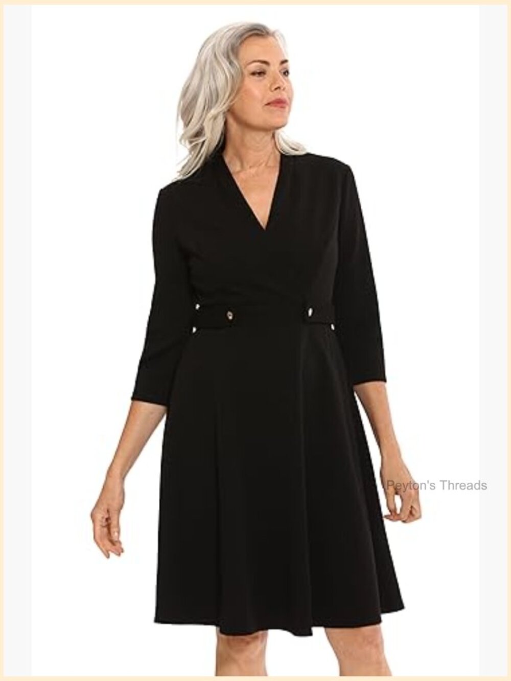 Crepe Fit and Flare Midi Dress with Waist Button Detail - Picture 4 of 7